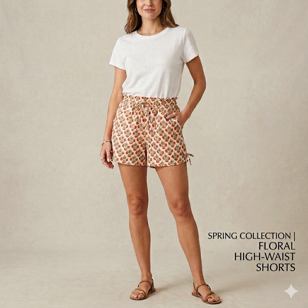 Women’s Floral Print Cotton Lounge Shorts with Side-Tie Detailing