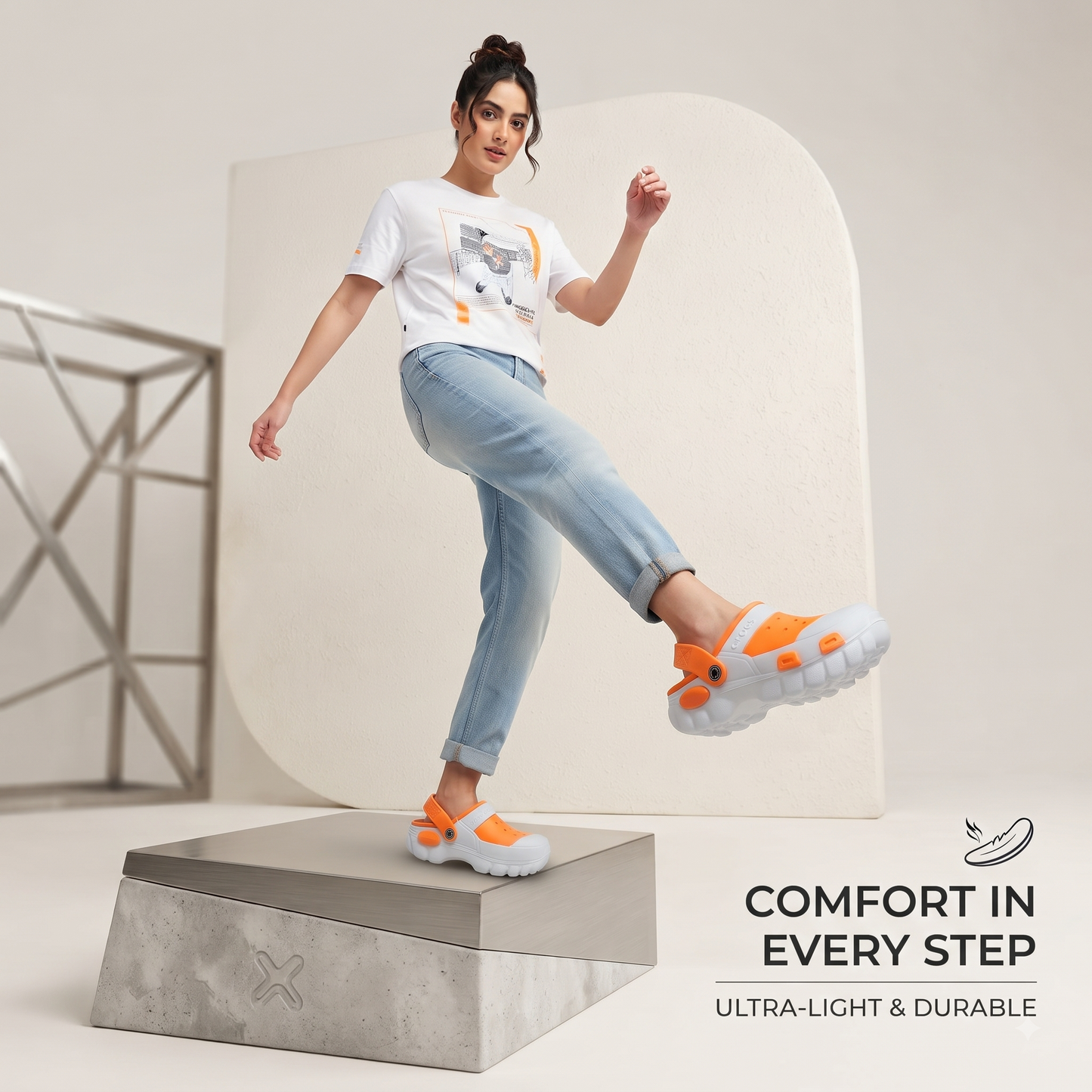 Yuvva Luxury Stylish Daily Wear Orange & White Clogs