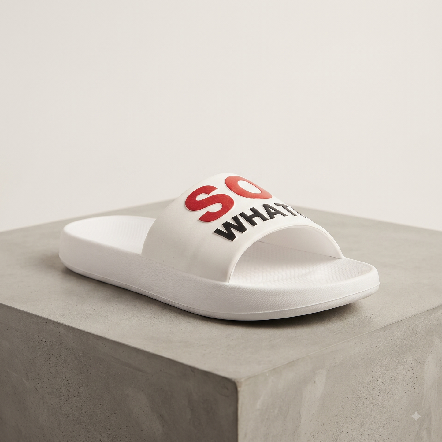 SO WHAT! Premium White Casual Slippers – Stylish & Comfortable Everyday Slides