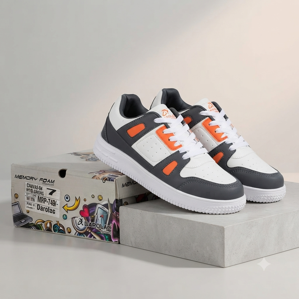 Modern Comfort: Memory Foam Casual Shoes – Grey/White/Orange