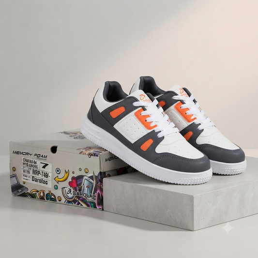 Modern Comfort: Memory Foam Casual Shoes – Grey/White/Orange