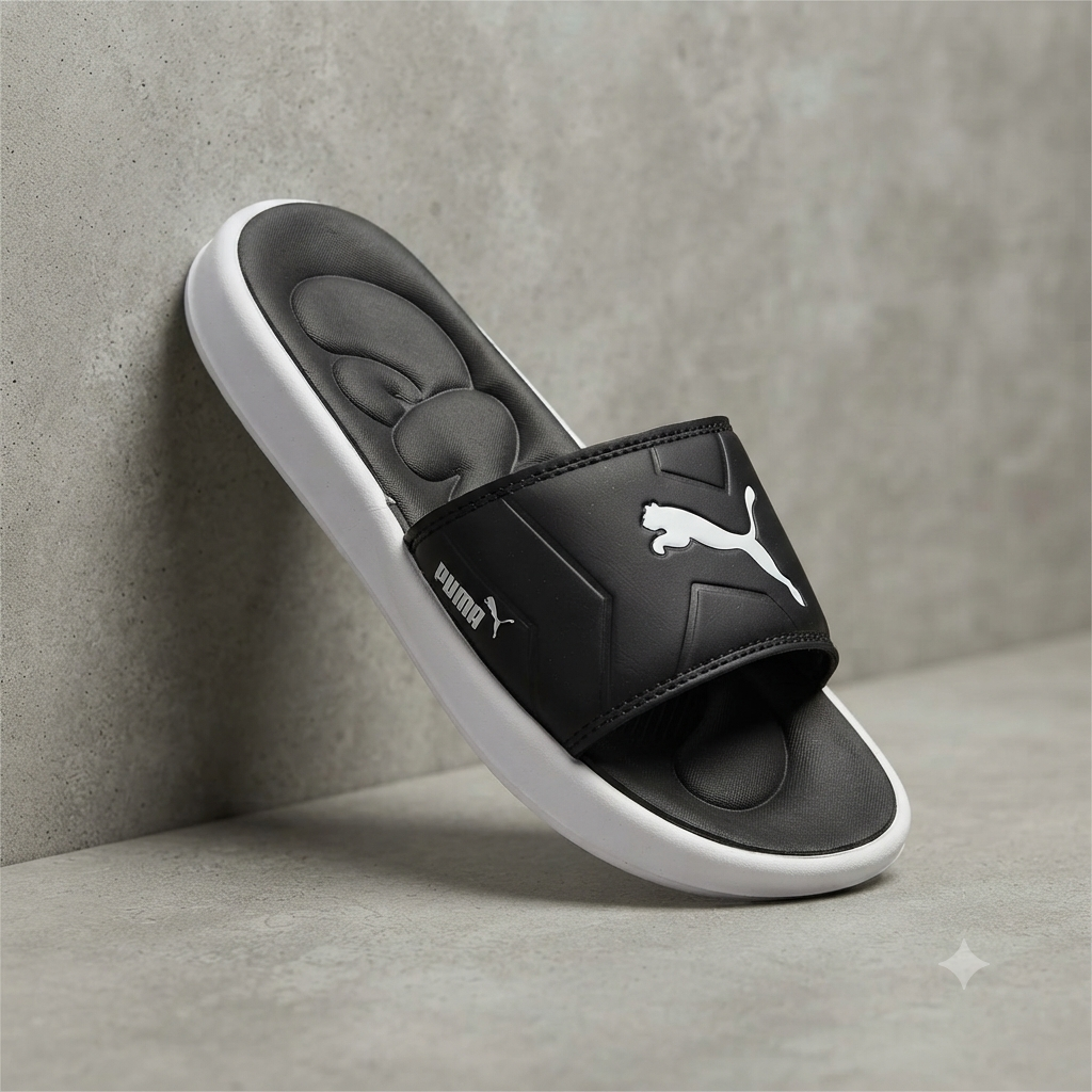 Iconic Athletic Comfort Slides – Black & White