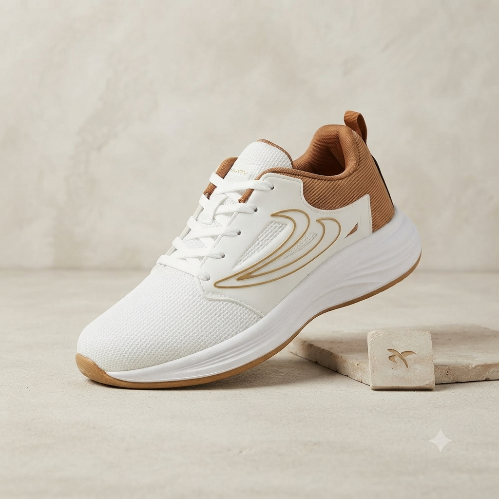 Sale  Share: Premium White & Tan Casual Sports Sneakers