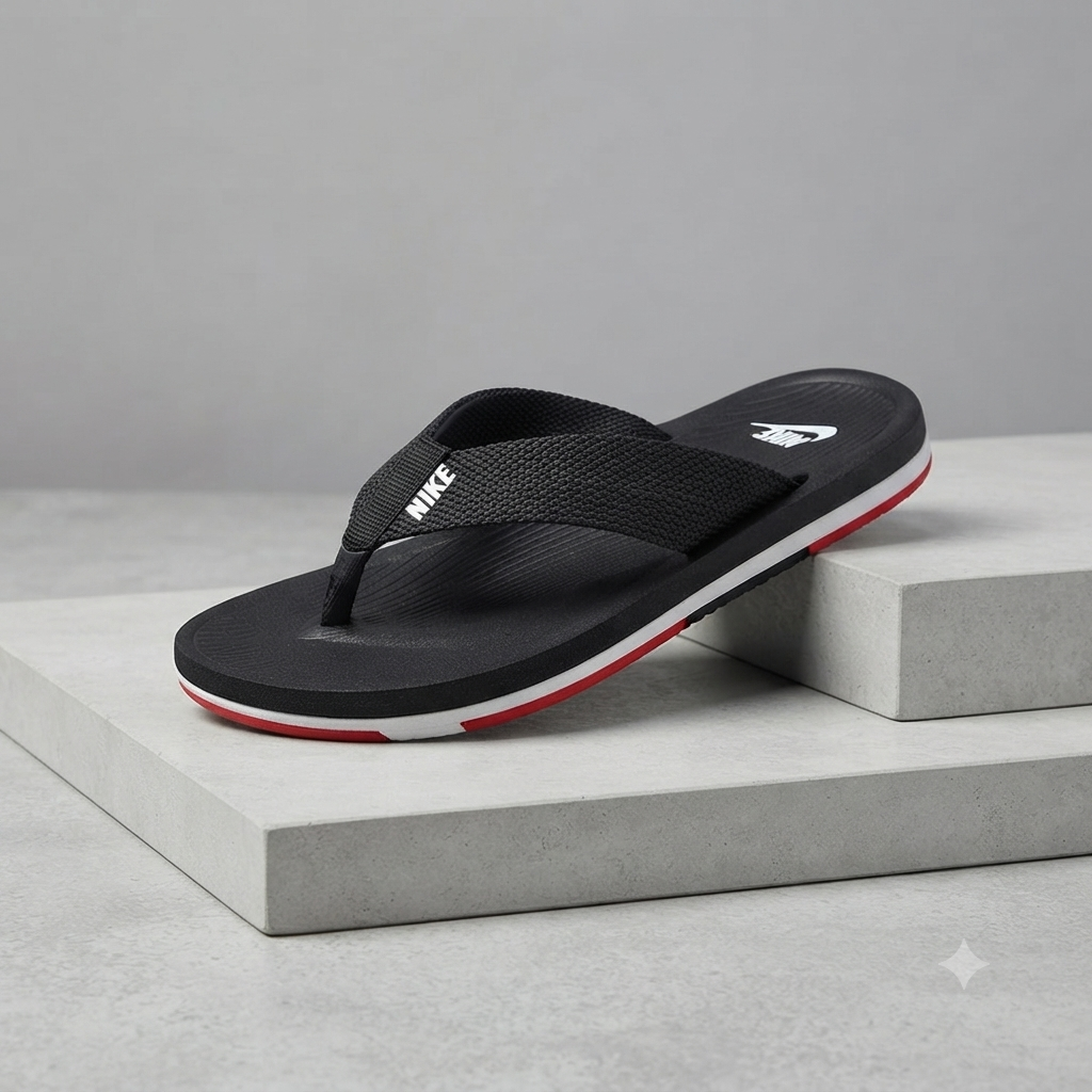 Premium Black Cross-Strap Casual Flip Flops for Men – Cushioned Comfort & Everyday Style