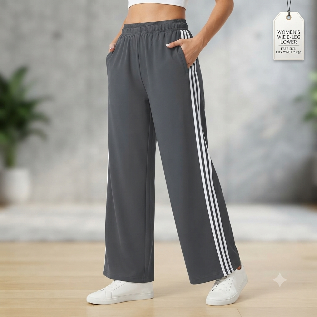 Women's Relaxed Wide-Leg Side-Stripe Trousers – Charcoal Grey Everyday Activewear