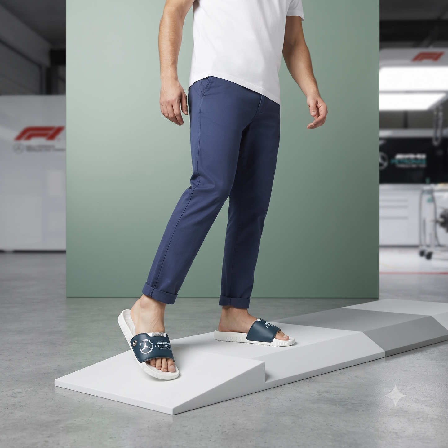 Premium Unisex Navy Blue & White Sports Sliders | Comfortable Casual Slip-On Sandals for Men & Women