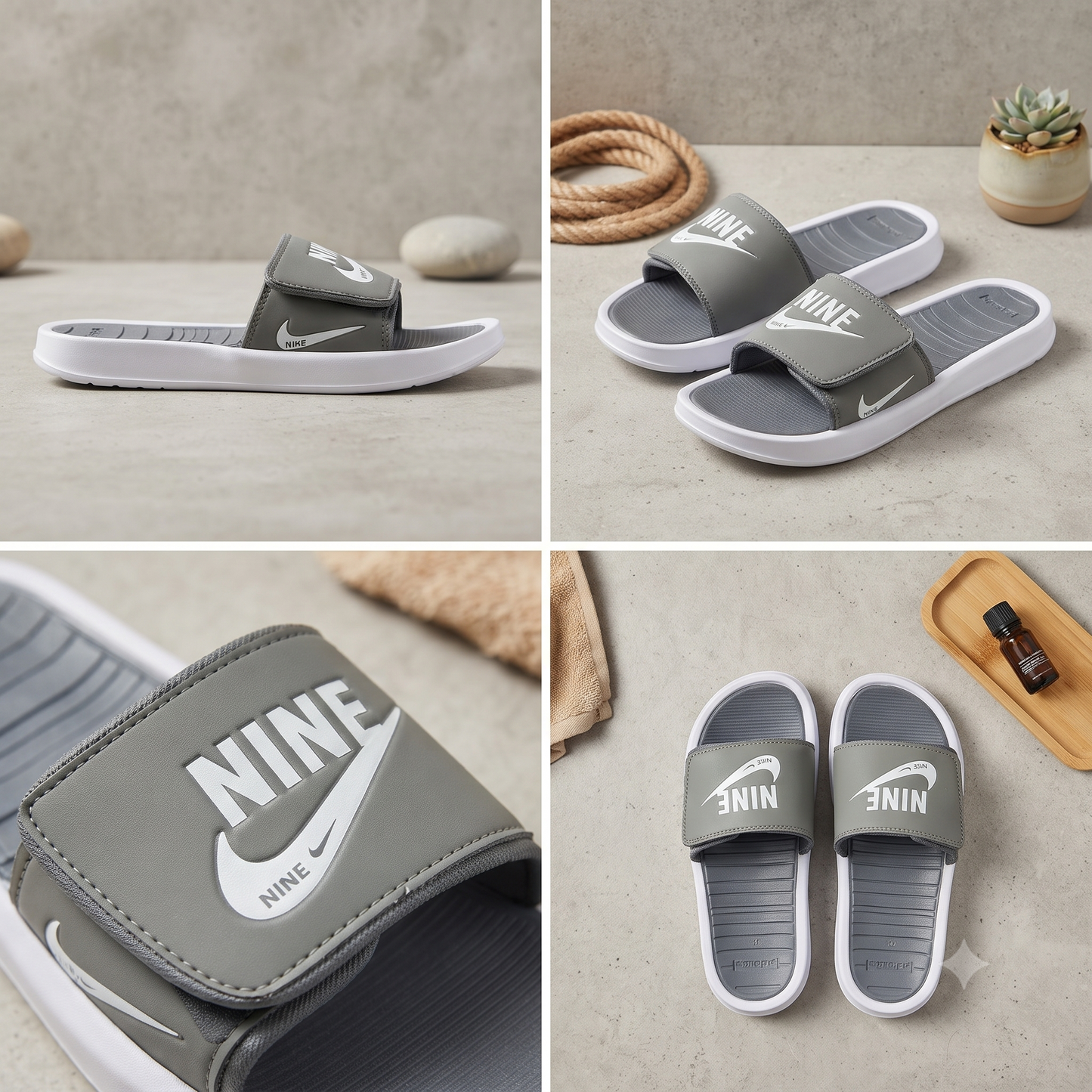 Premium Grey Adjustable Strap Sliders for Men and Women – Cushioned Comfort Casual Slippers