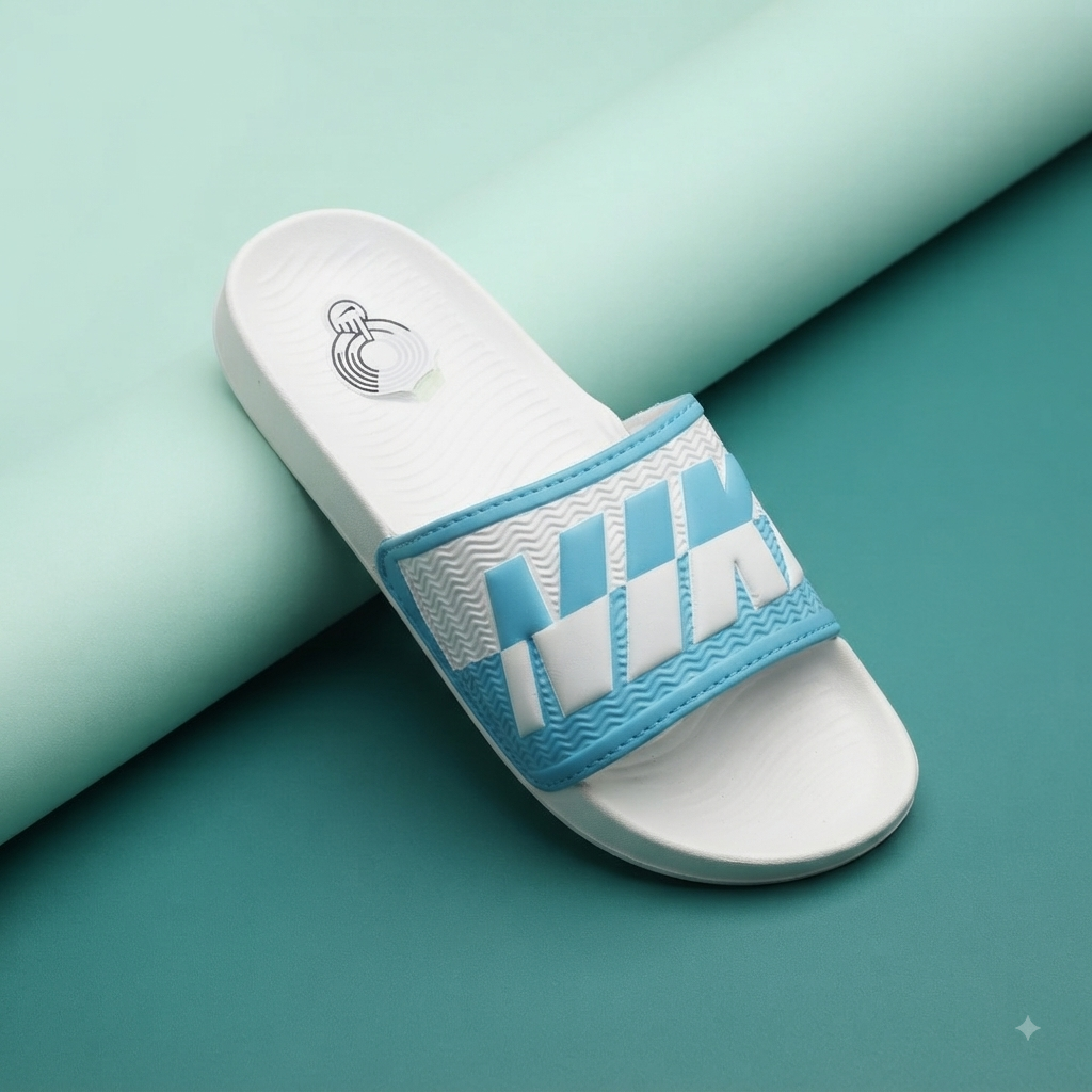 Men’s Premium Blue & White Casual Slides | Stylish Comfort Slip-On Sandals