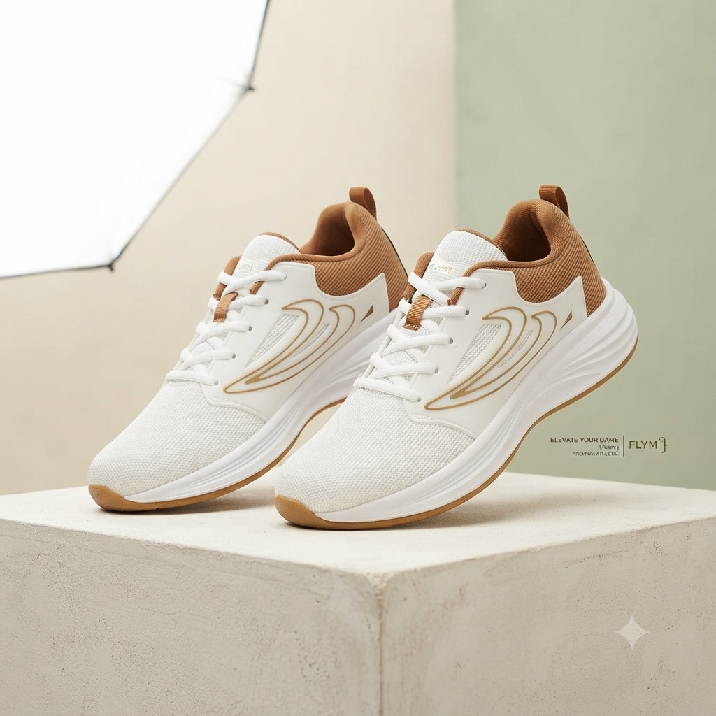 Sale  Share: Premium White & Tan Casual Sports Sneakers