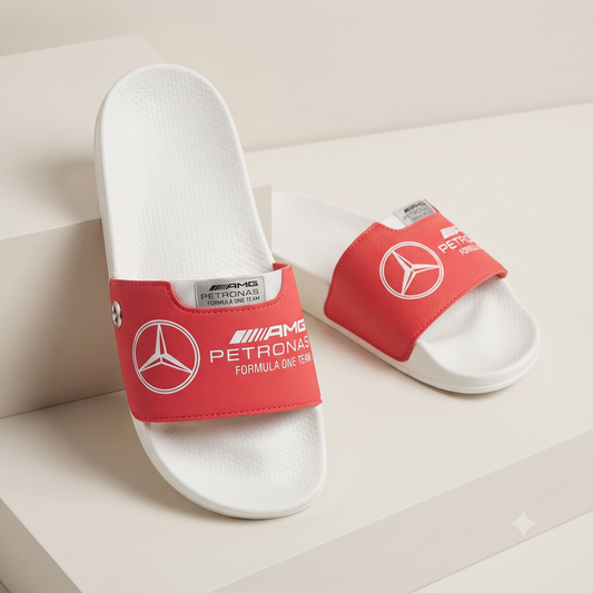 Stylish F1 Racing Edition White & Red Comfort Sliders / Slides