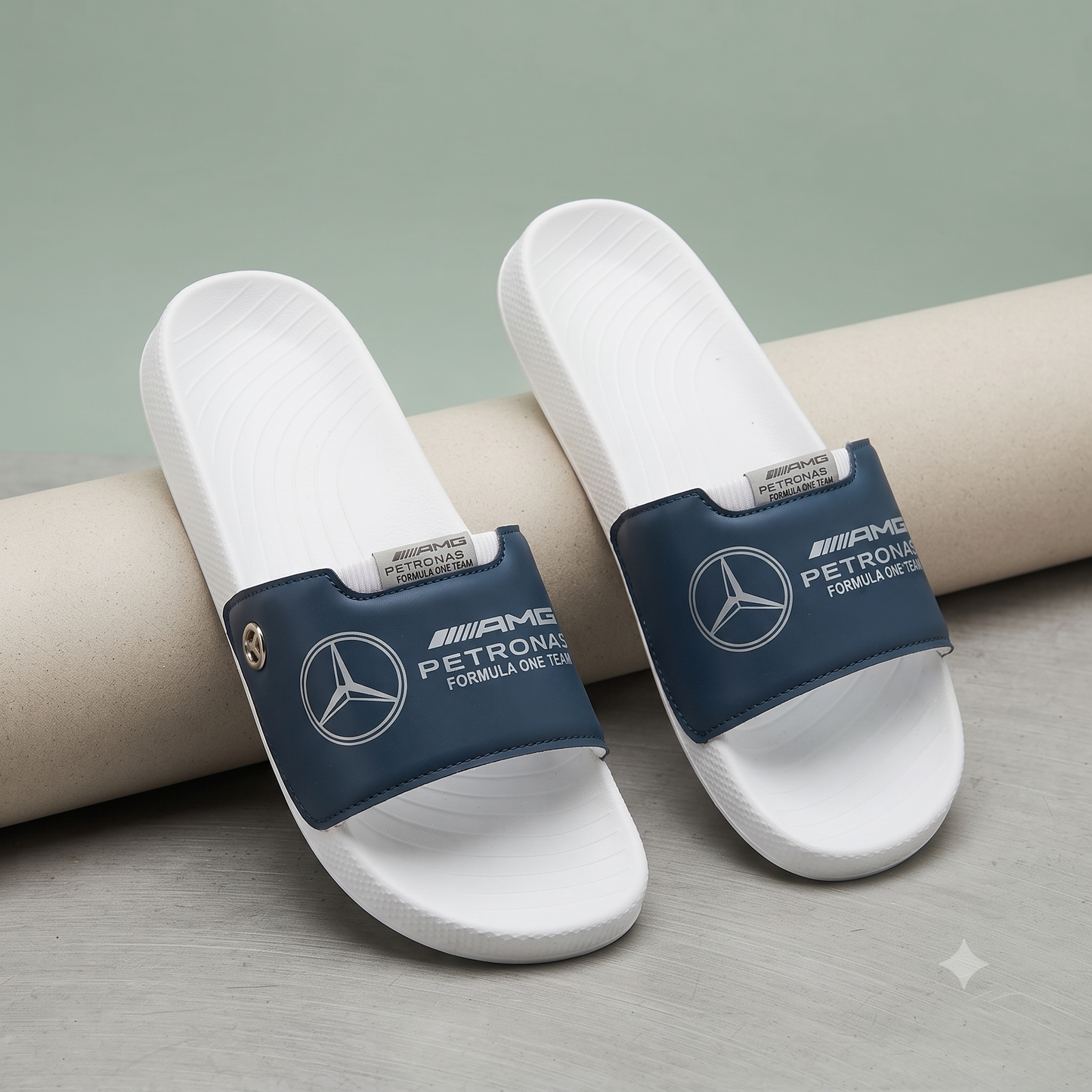Premium Unisex Navy Blue & White Sports Sliders | Comfortable Casual Slip-On Sandals for Men & Women