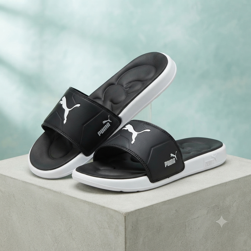 Iconic Athletic Comfort Slides – Black & White