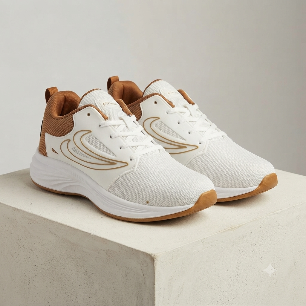 Sale  Share: Premium White & Tan Casual Sports Sneakers