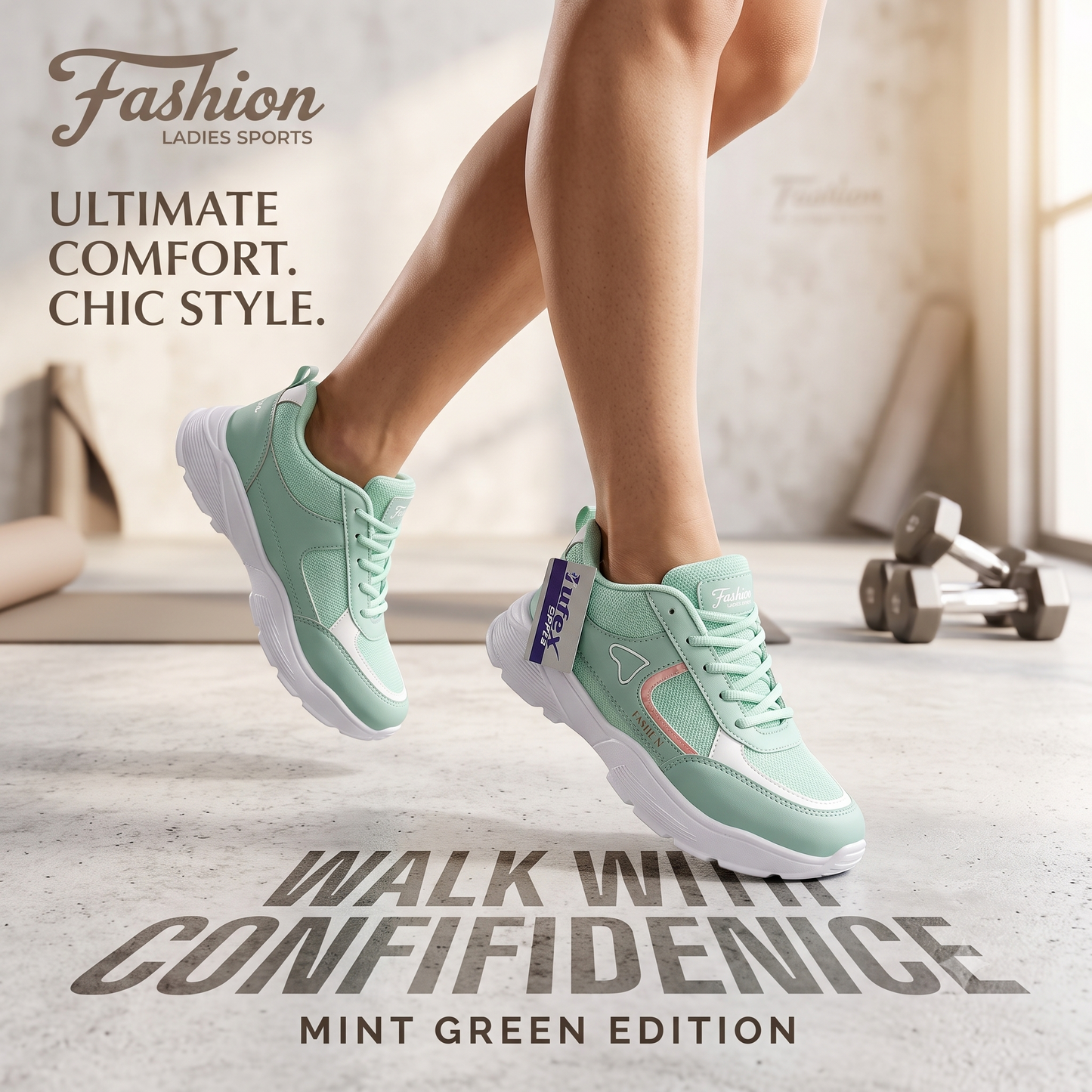Women's Mint Green Ultra-Light Sports Sneakers | Memory Foam Comfort Running Shoes