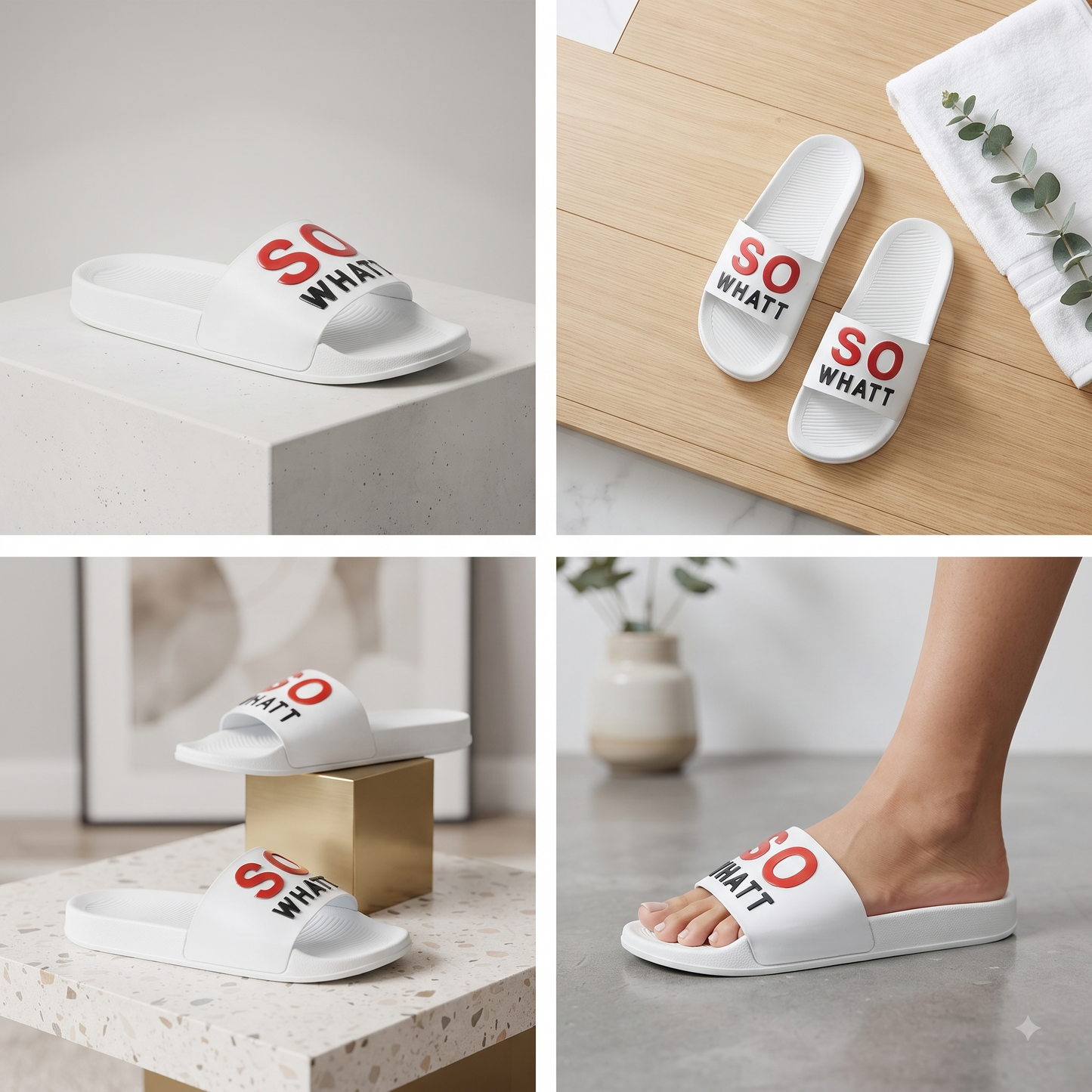 SO WHAT! Premium White Casual Slippers – Stylish & Comfortable Everyday Slides