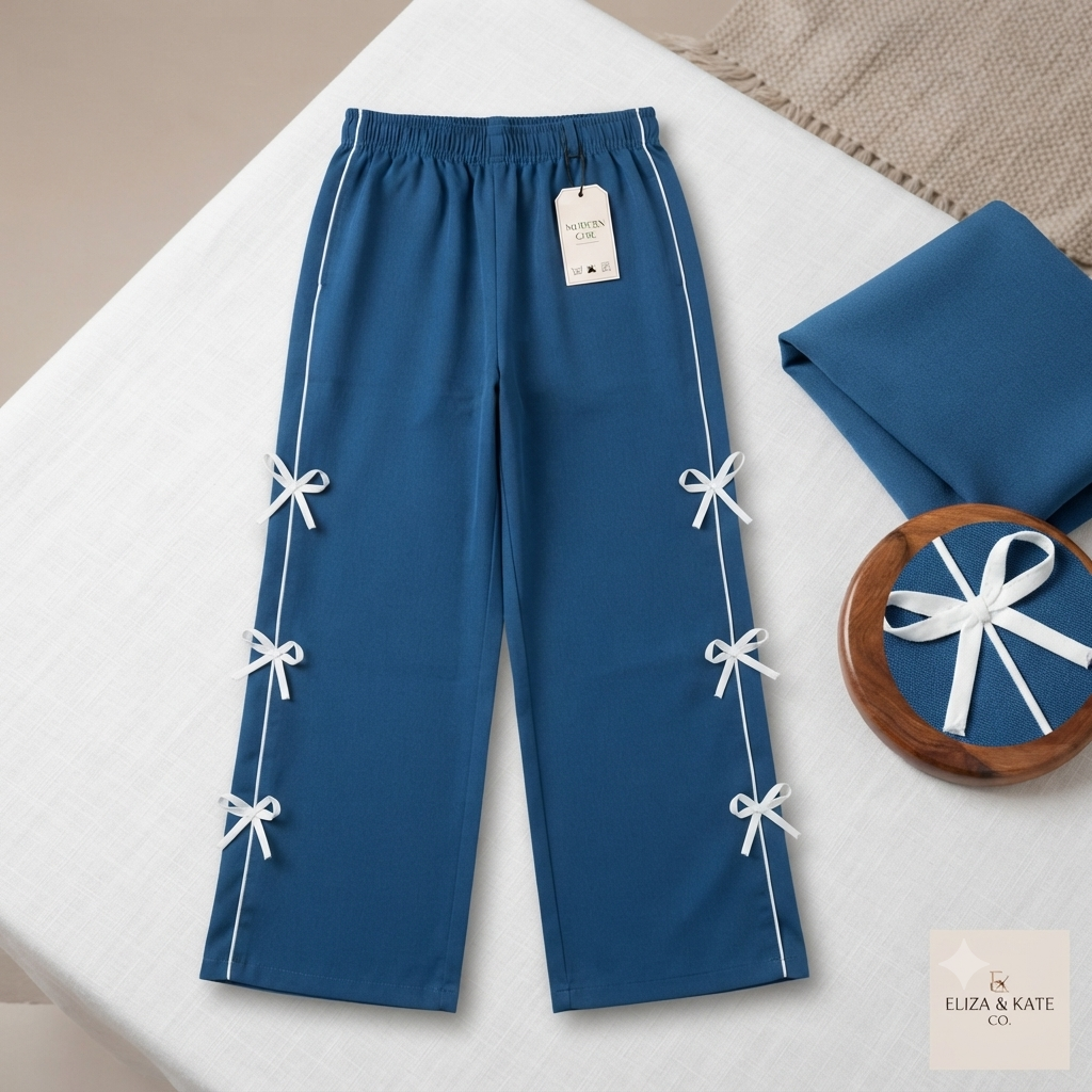Chic Side-Piping Bow Accent Wide-Leg Track Pants / Lowers