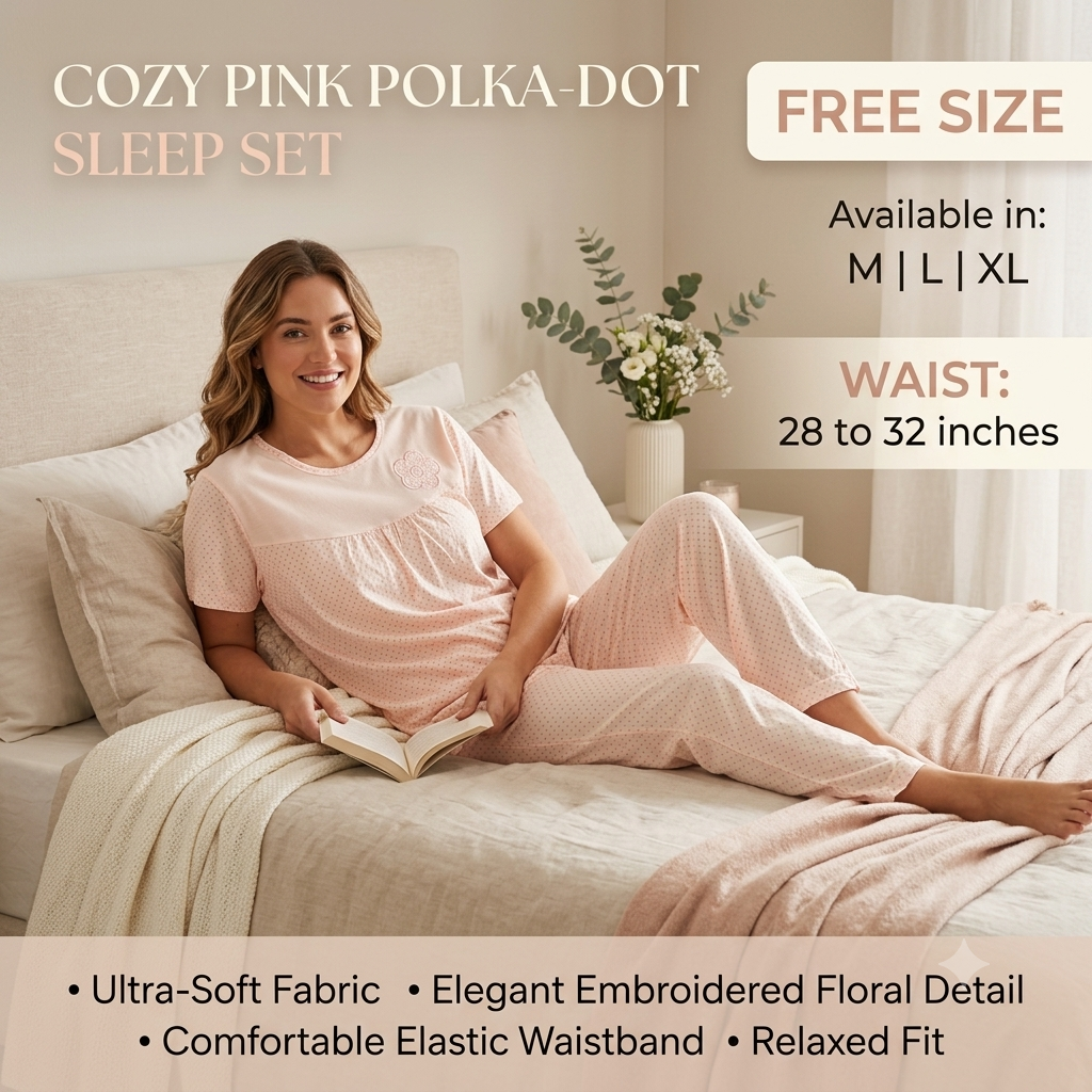 Cozy Elegance Soft Cotton Nightwear Set – Round Neck Short Sleeve Top & Pajama