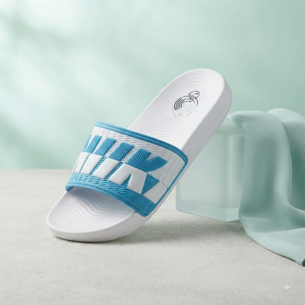 Men’s Premium Blue & White Casual Slides | Stylish Comfort Slip-On Sandals
