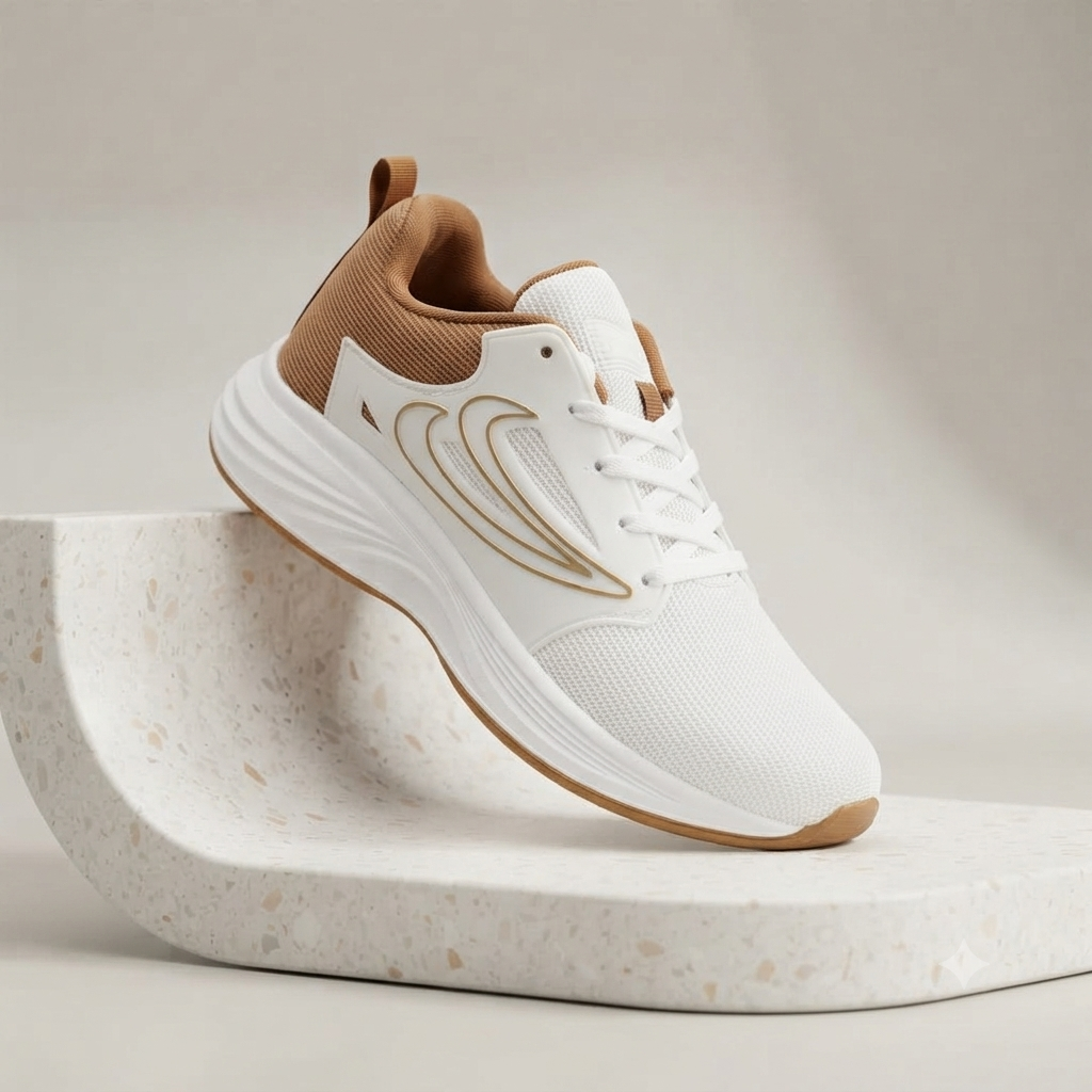 Sale  Share: Premium White & Tan Casual Sports Sneakers