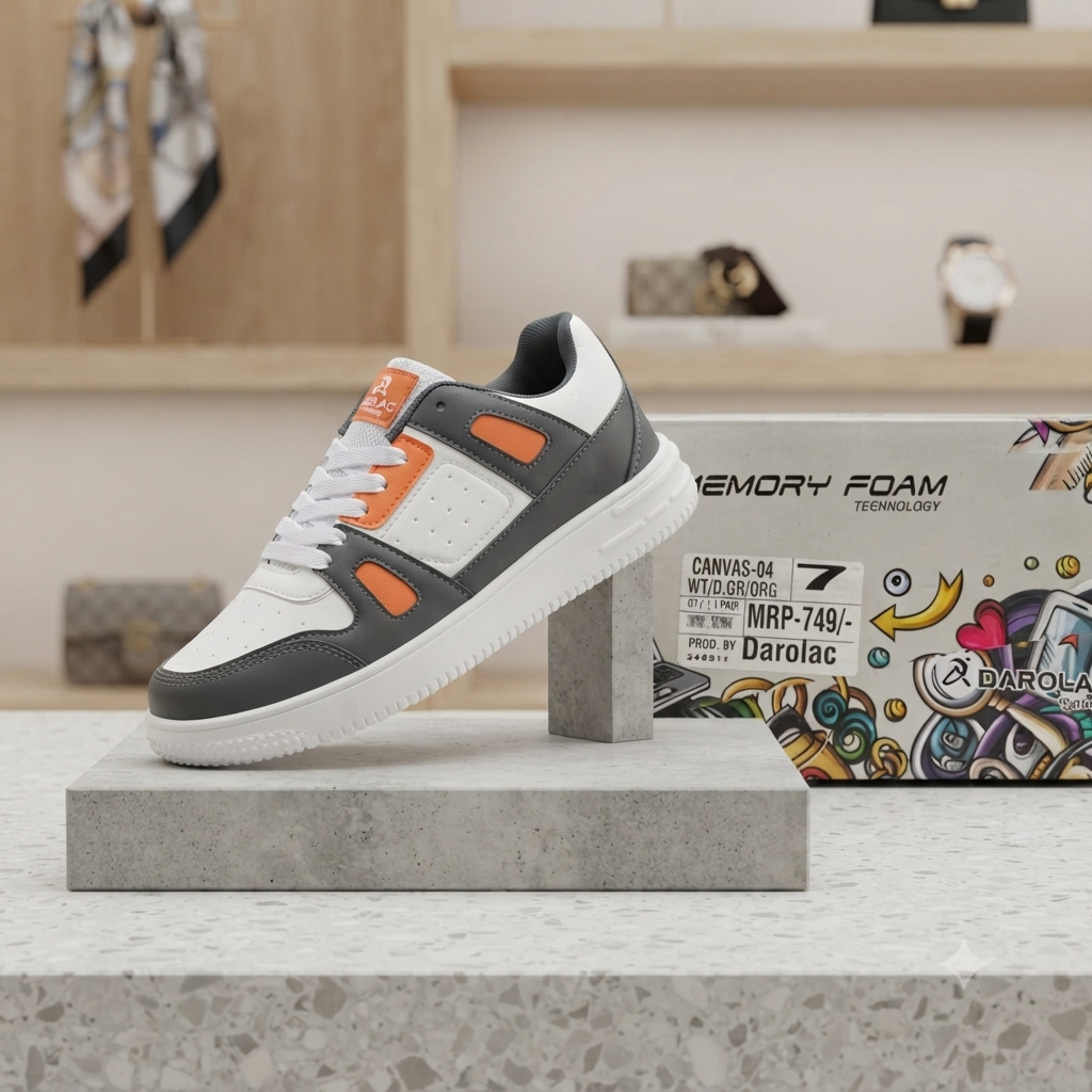 Modern Comfort: Memory Foam Casual Shoes – Grey/White/Orange