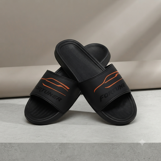UrbanFlex Premium Black Comfort Slides with Sporty Orange Accent For Men and Women