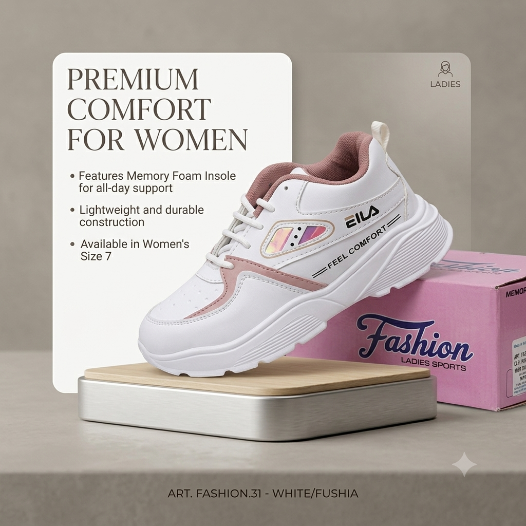 Eila Comfort-Step Women’s Athleisure Sneakers – White & Dusty Rose