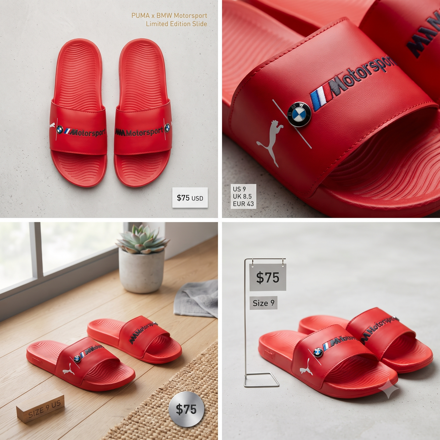 Premium Red Motorsport Slide Sandals for Men & Women | Stylish Casual Comfort Slippers