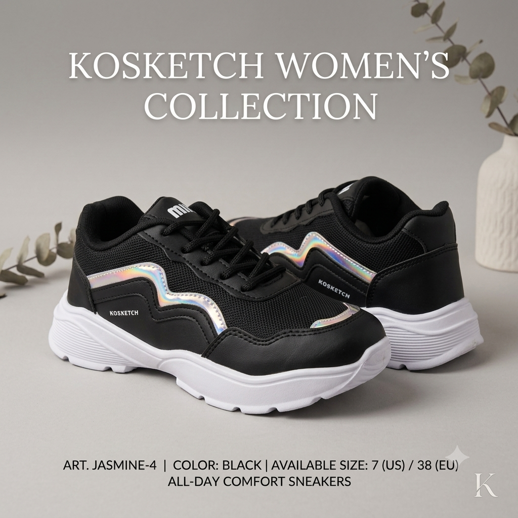 Trendy Women’s Casual Lace-Up Sneakers - Black & Holographic Accent