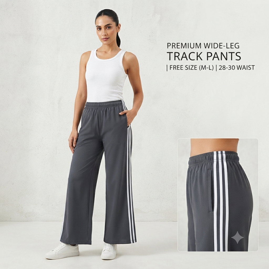 Women's Relaxed Wide-Leg Side-Stripe Trousers – Charcoal Grey Everyday Activewear