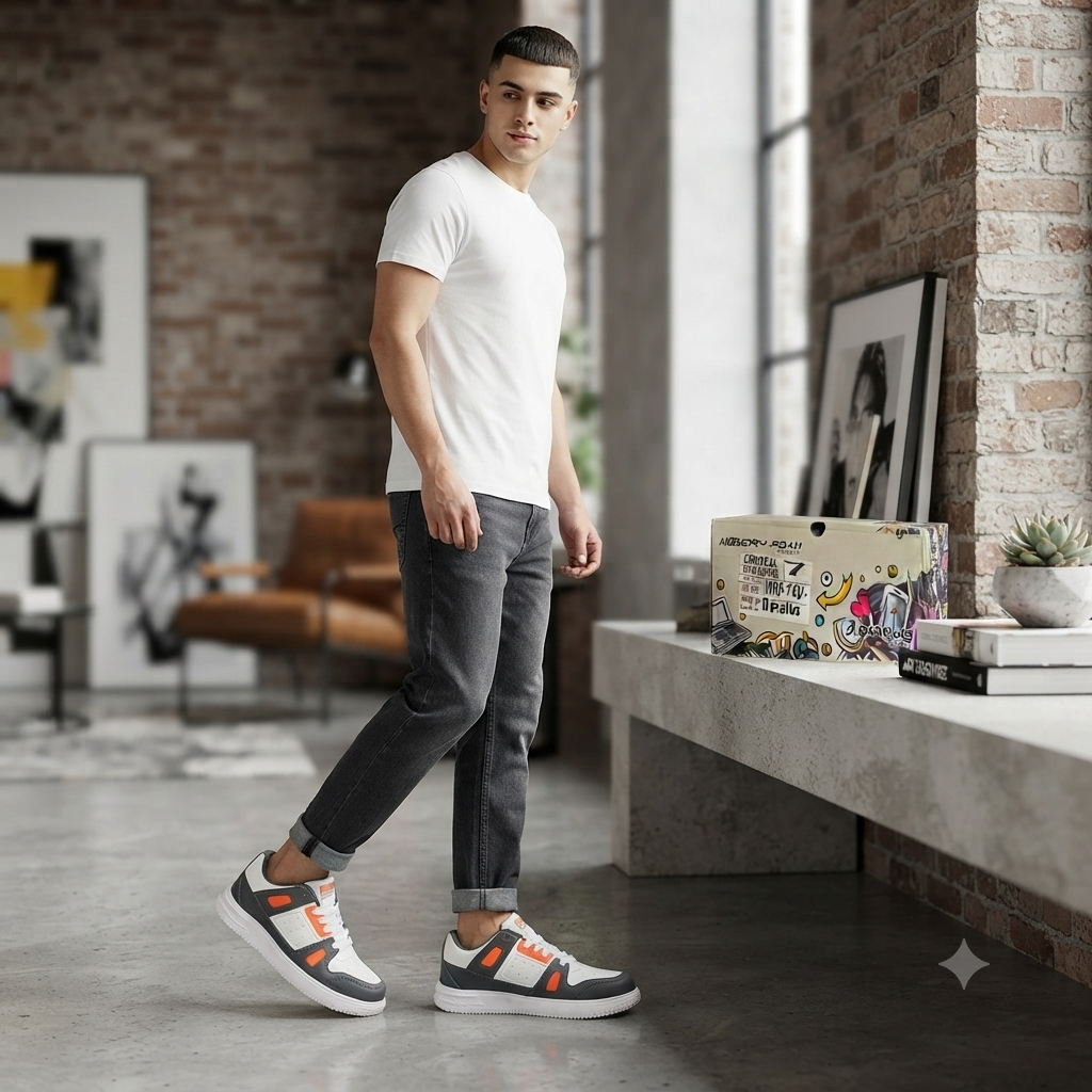 Modern Comfort: Memory Foam Casual Shoes – Grey/White/Orange