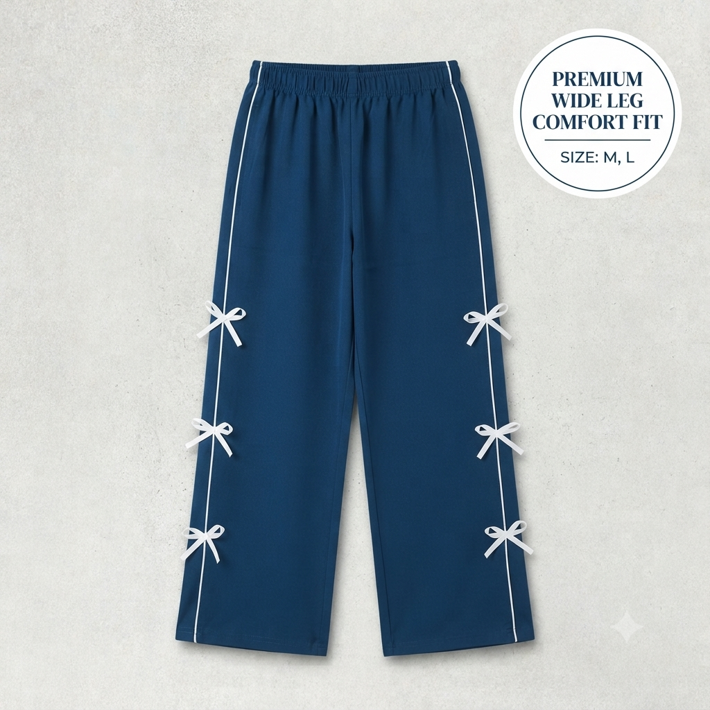 Chic Side-Piping Bow Accent Wide-Leg Track Pants / Lowers