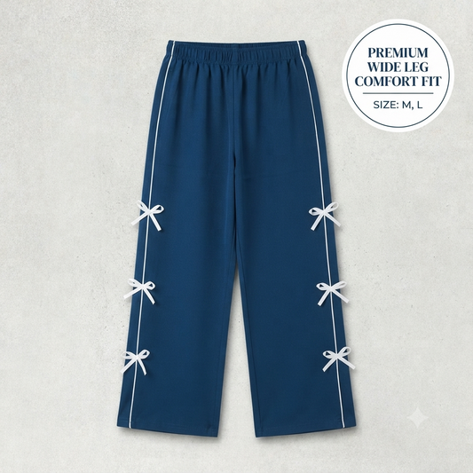 Chic Side-Piping Bow Accent Wide-Leg Track Pants / Lowers