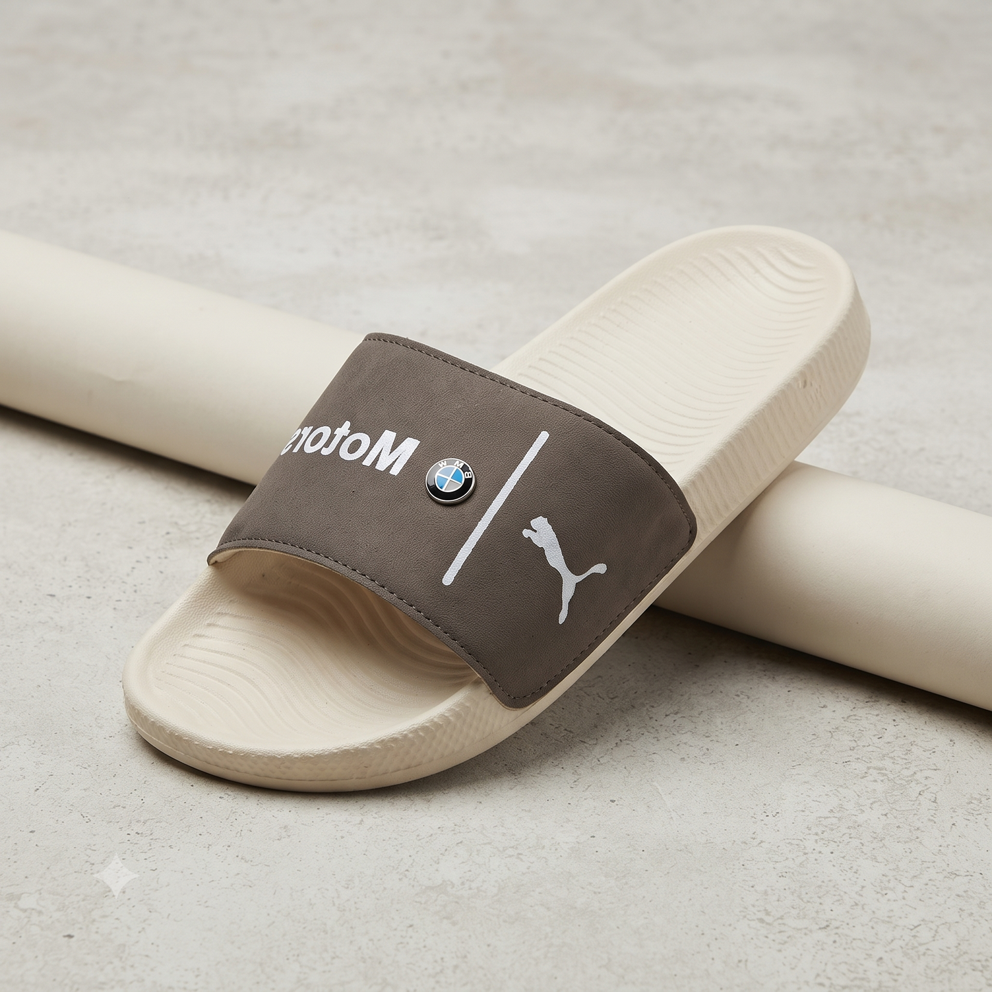 Premium Motorsport Inspired Men and women Casual Sliders – Brown Strap with Cushioned Comfort Sole