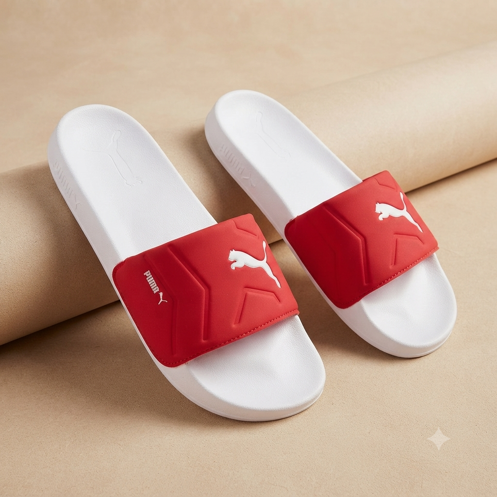 Premium Sport Slide Sandals – White & Bold Red Unisex Comfort Slippers
