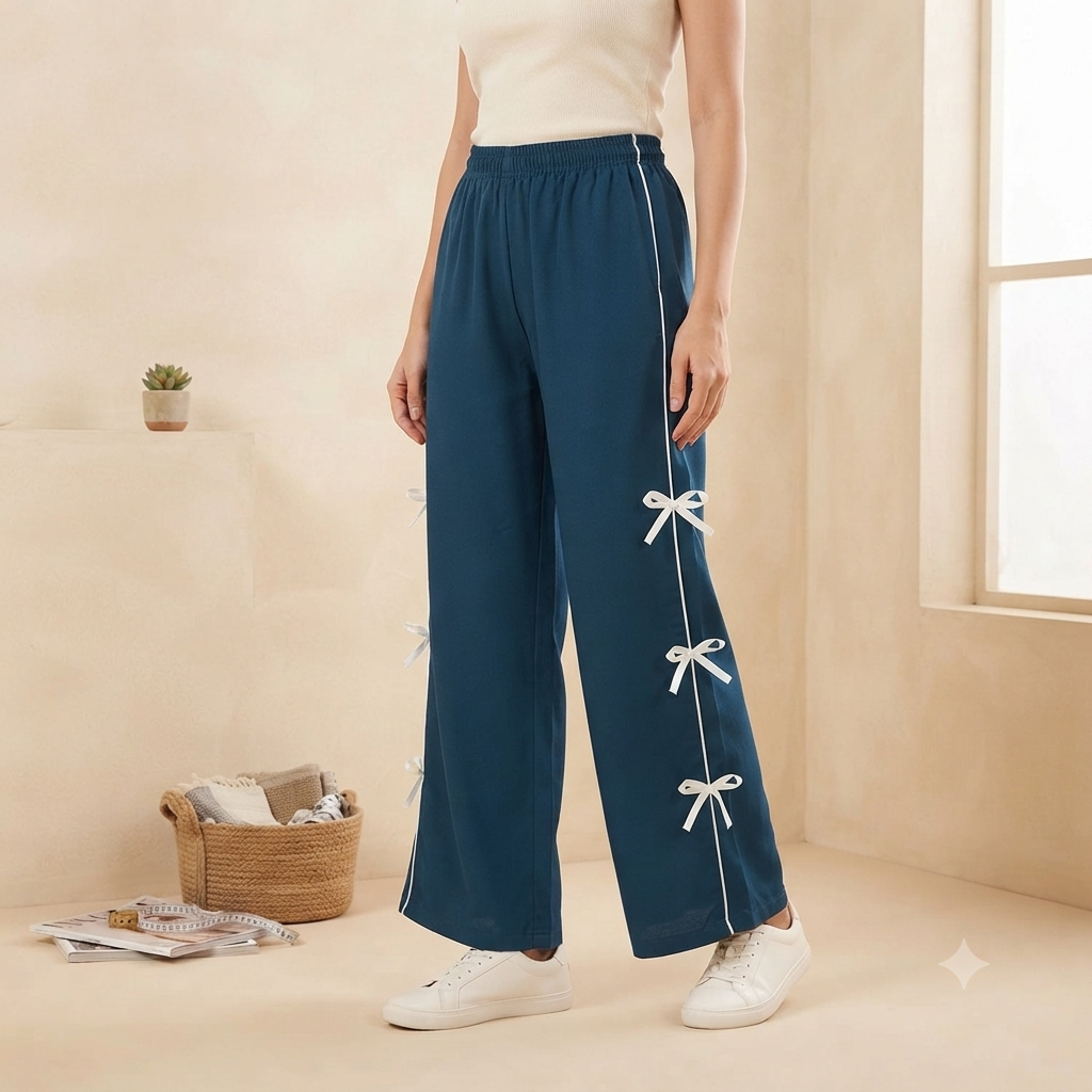 Chic Side-Piping Bow Accent Wide-Leg Track Pants / Lowers