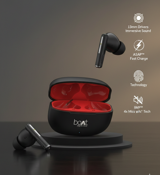 Airdopes Nirvana: Active Noise Cancellation Earbuds with 60HRS Playtime with 13mm Drivers & ENx™ Quad Mic Tech Immersive Sound & ASAP™ Fast Charging