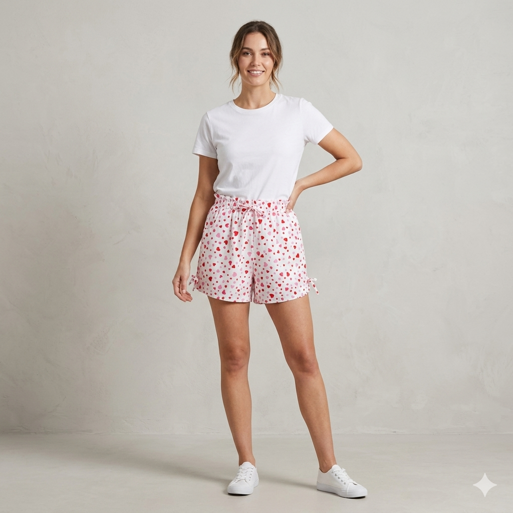Charming Hearts Print Lounge Shorts – Premium Soft Cotton