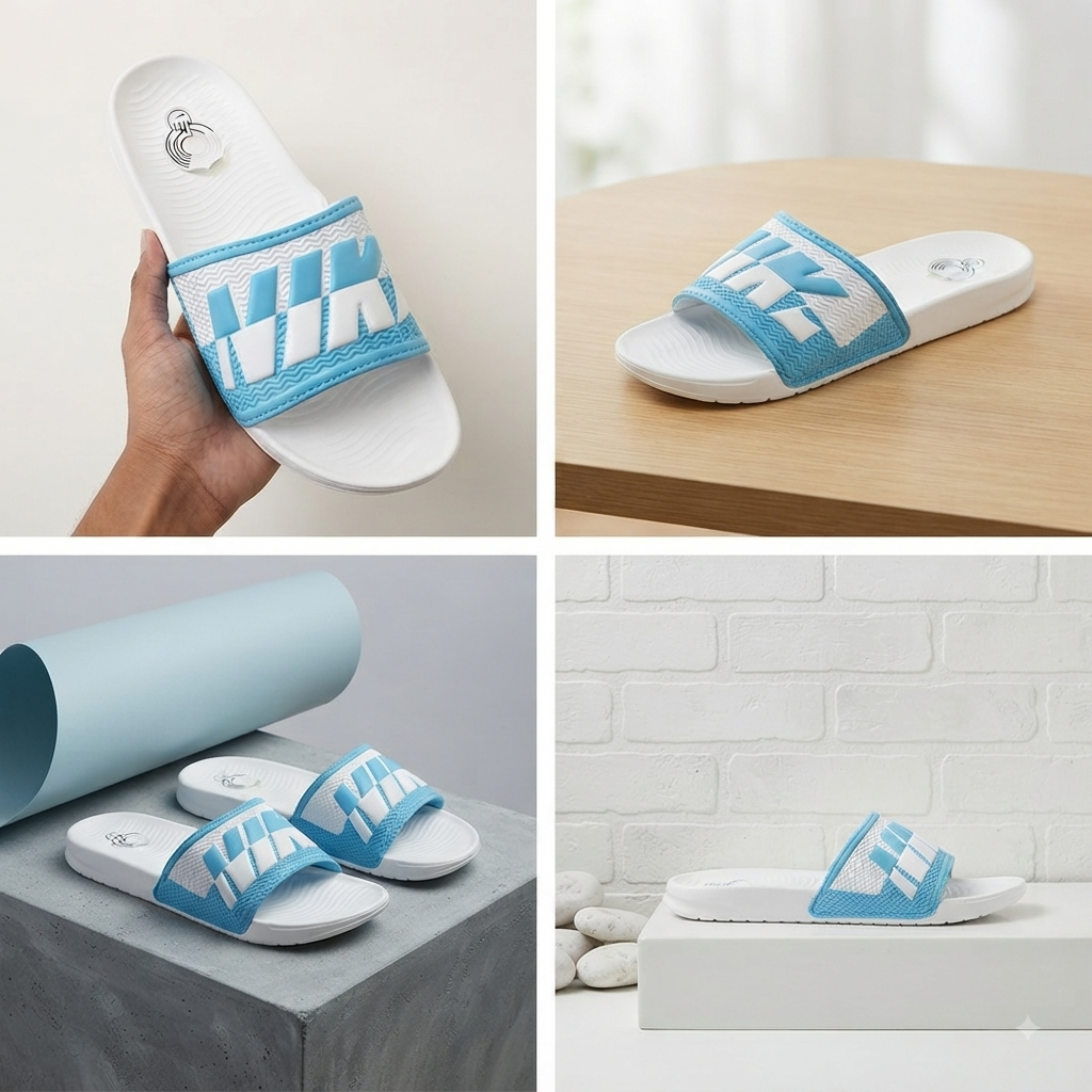 Men’s Premium Blue & White Casual Slides | Stylish Comfort Slip-On Sandals
