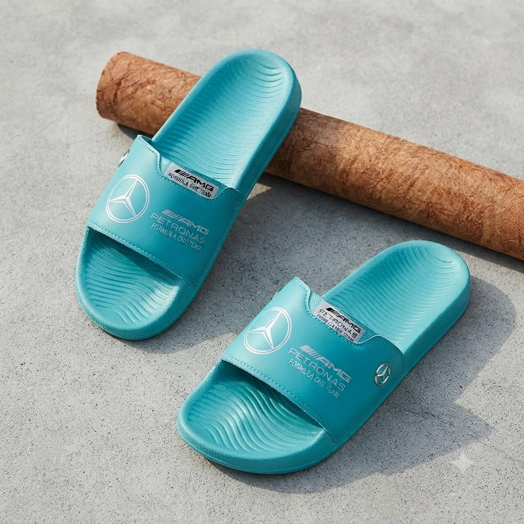 Premium Motorsport Unisex Comfort Sliders | AMG Petronas F1 Branding - Cyan