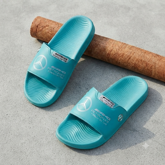 Premium Motorsport Unisex Comfort Sliders | AMG Petronas F1 Branding - Cyan