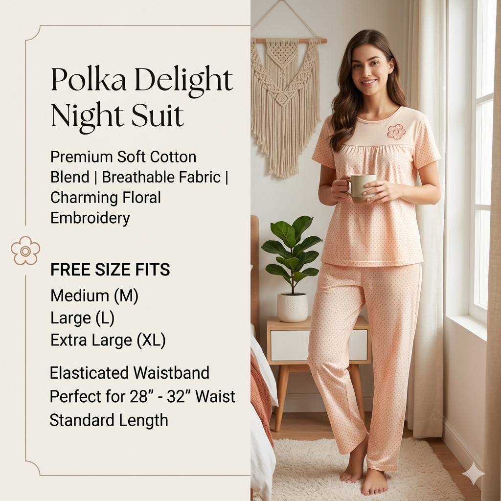 Cozy Elegance Soft Cotton Nightwear Set – Round Neck Short Sleeve Top & Pajama