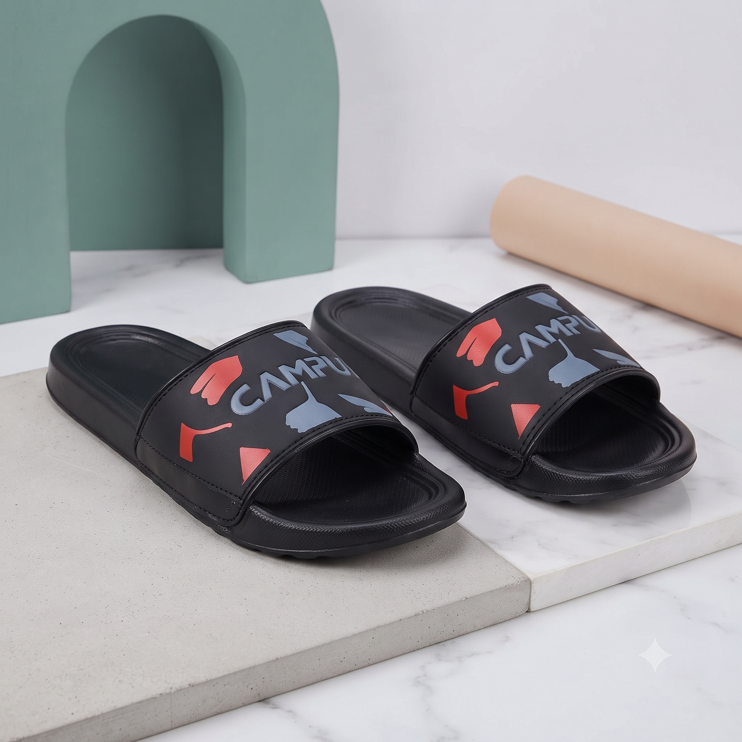 Urban Pulse Black Graphic Slide Slippers – Stylish Everyday Comfort