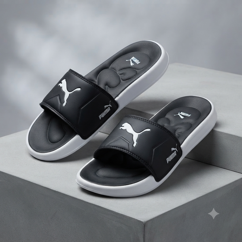 Iconic Athletic Comfort Slides – Black & White