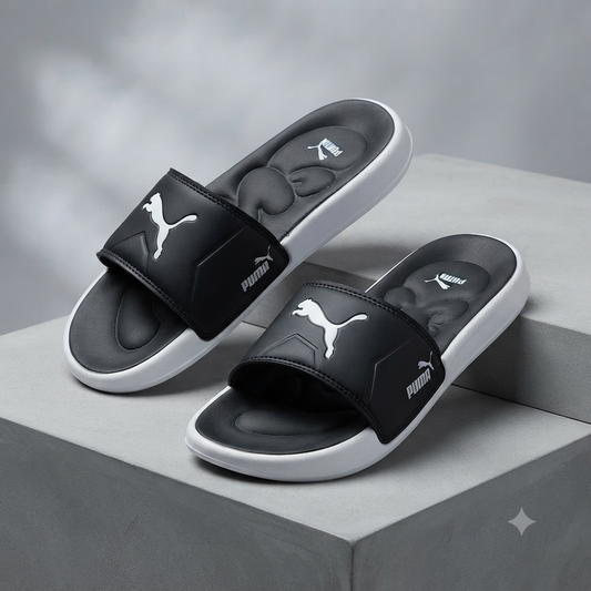 Iconic Athletic Comfort Slides – Black & White