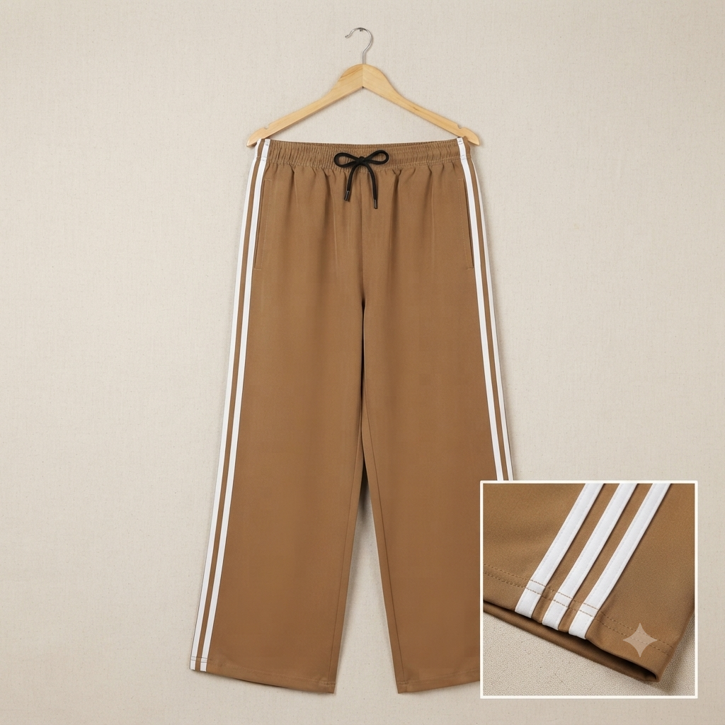 Women's Relaxed-Fit Wide-Leg Lower with Contrast Side Stripes (Beige)