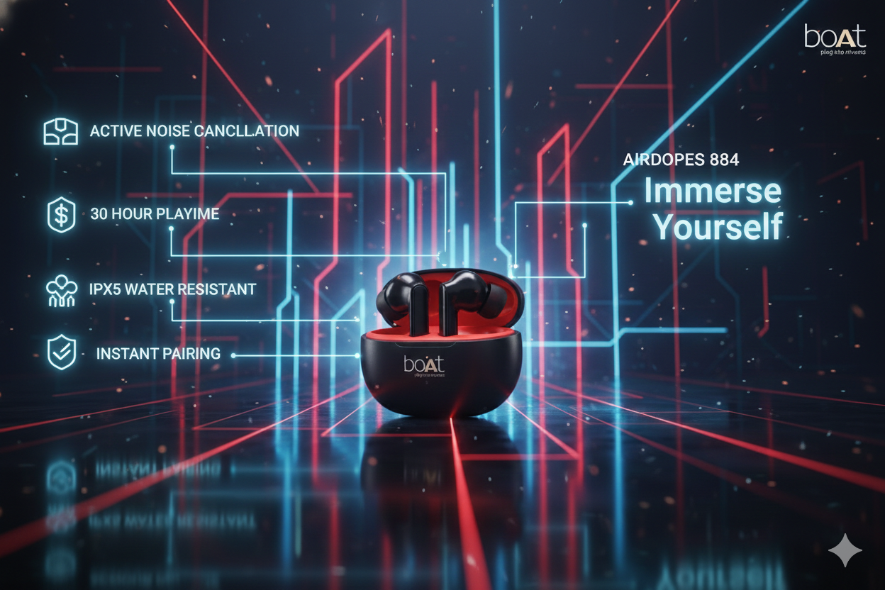 Airdopes 884 | ANC, ENx™ Technology, and Massive 80H Battery – Premium Sound, Unbeatable Price"