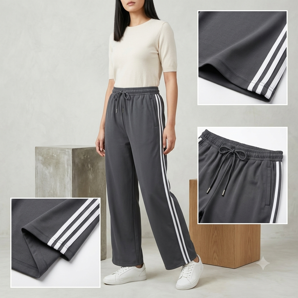 Women's Relaxed Wide-Leg Side-Stripe Trousers – Charcoal Grey Everyday Activewear