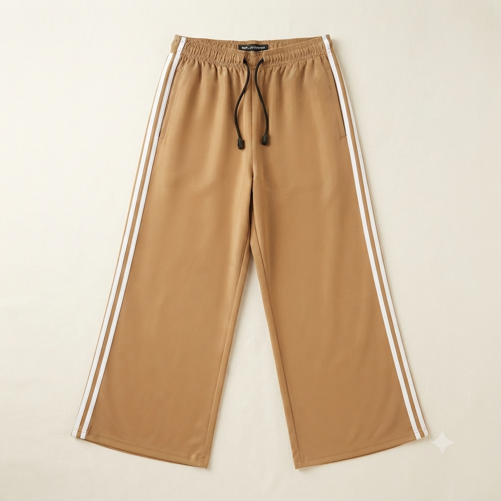 Women's Relaxed-Fit Wide-Leg Lower with Contrast Side Stripes (Beige)