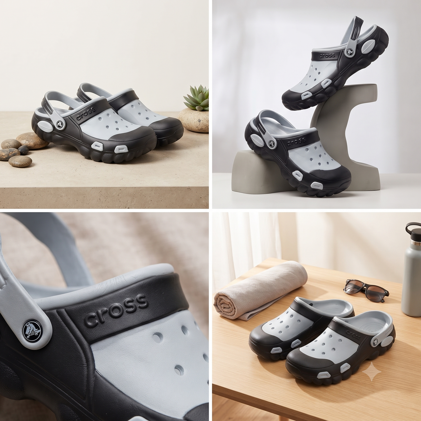 Urban Comfort Black & White Clog Slippers – Stylish Casual Slip-On Footwear