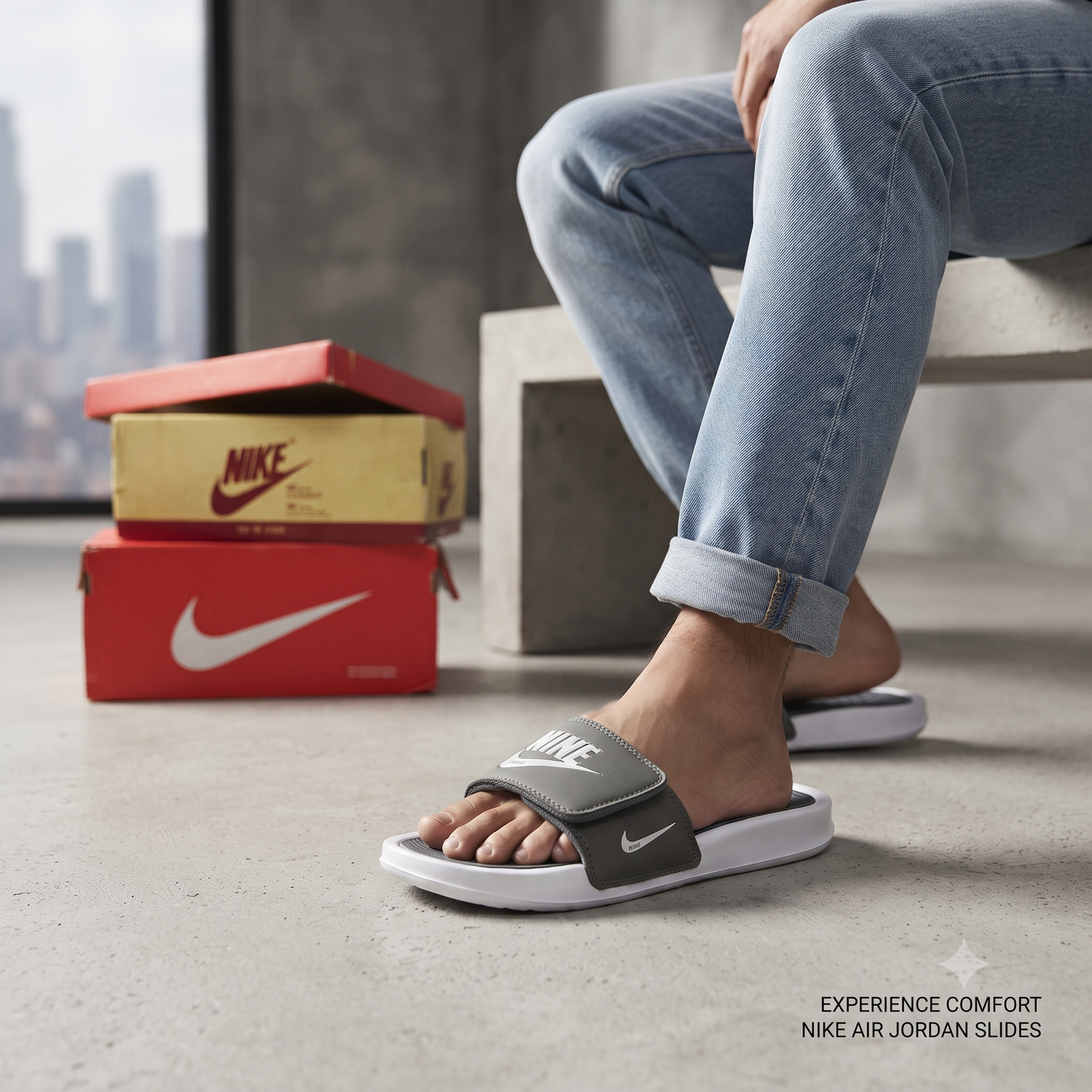 Premium Grey Adjustable Strap Sliders for Men and Women – Cushioned Comfort Casual Slippers